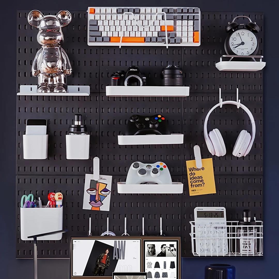 电竞房洞洞板置物架电脑书桌墙面改造挂板墙壁装饰收纳展示架配件