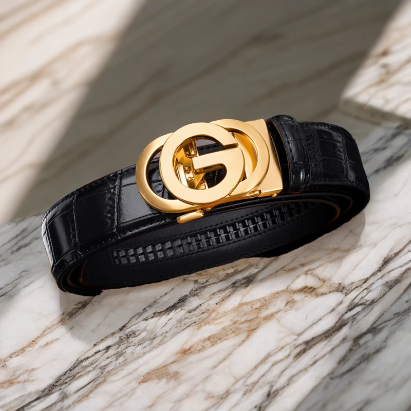 DOCTORBIRD/博士鸟男士鳄鱼纹真皮自动扣皮带休闲时尚裤腰带