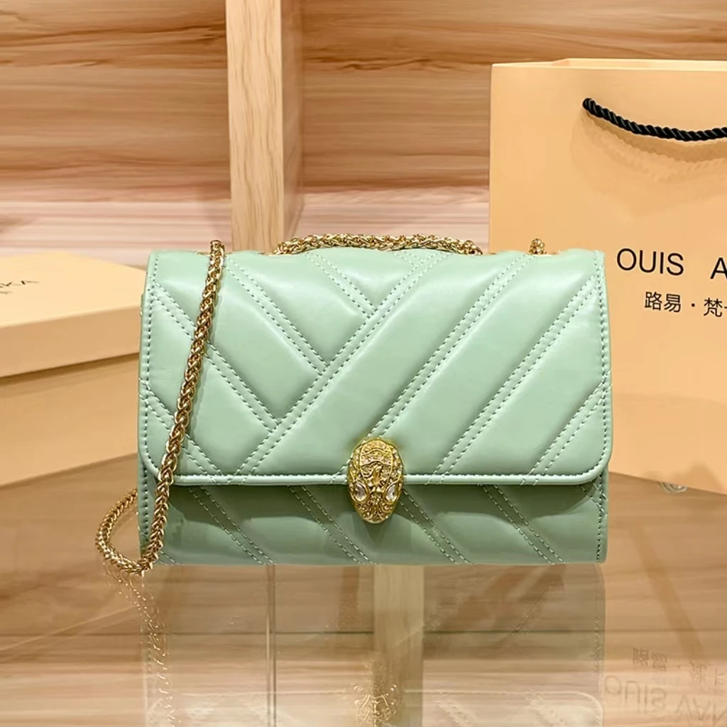 小香风斜挎包2023年新款网红百搭时尚单肩小众链条女包绿色系包包