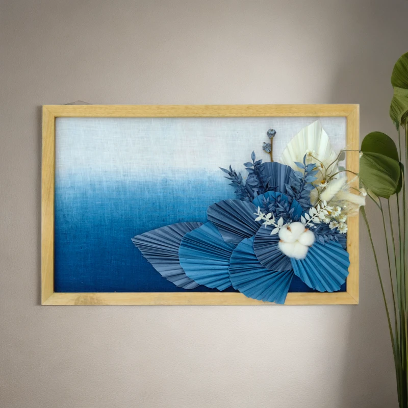 WabiNian-听海装饰画-侘寂风背景墙扎染蓝染挂画干花自然永生花