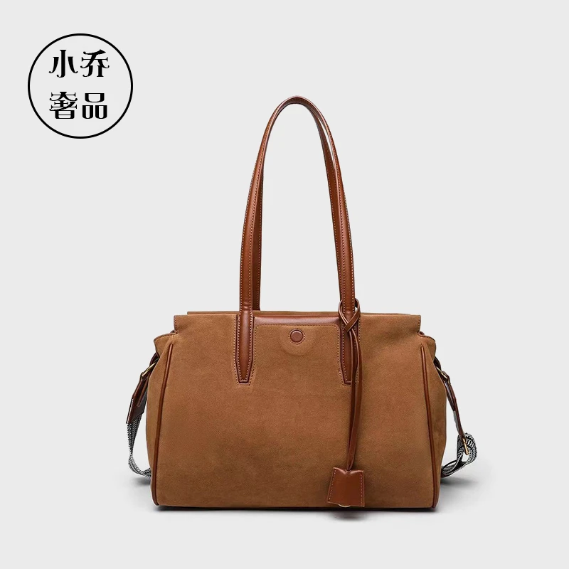 夏季新款复古小众设计磨砂牛皮手提真皮单肩托特包旅行包#5983