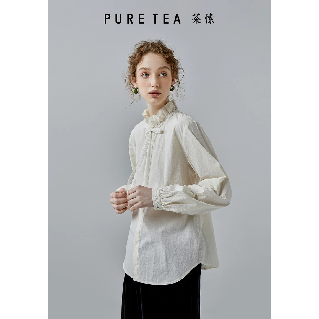 puretea茶愫春季纯色立领白色衬衣设计感小众TB1301331 KB0201B11