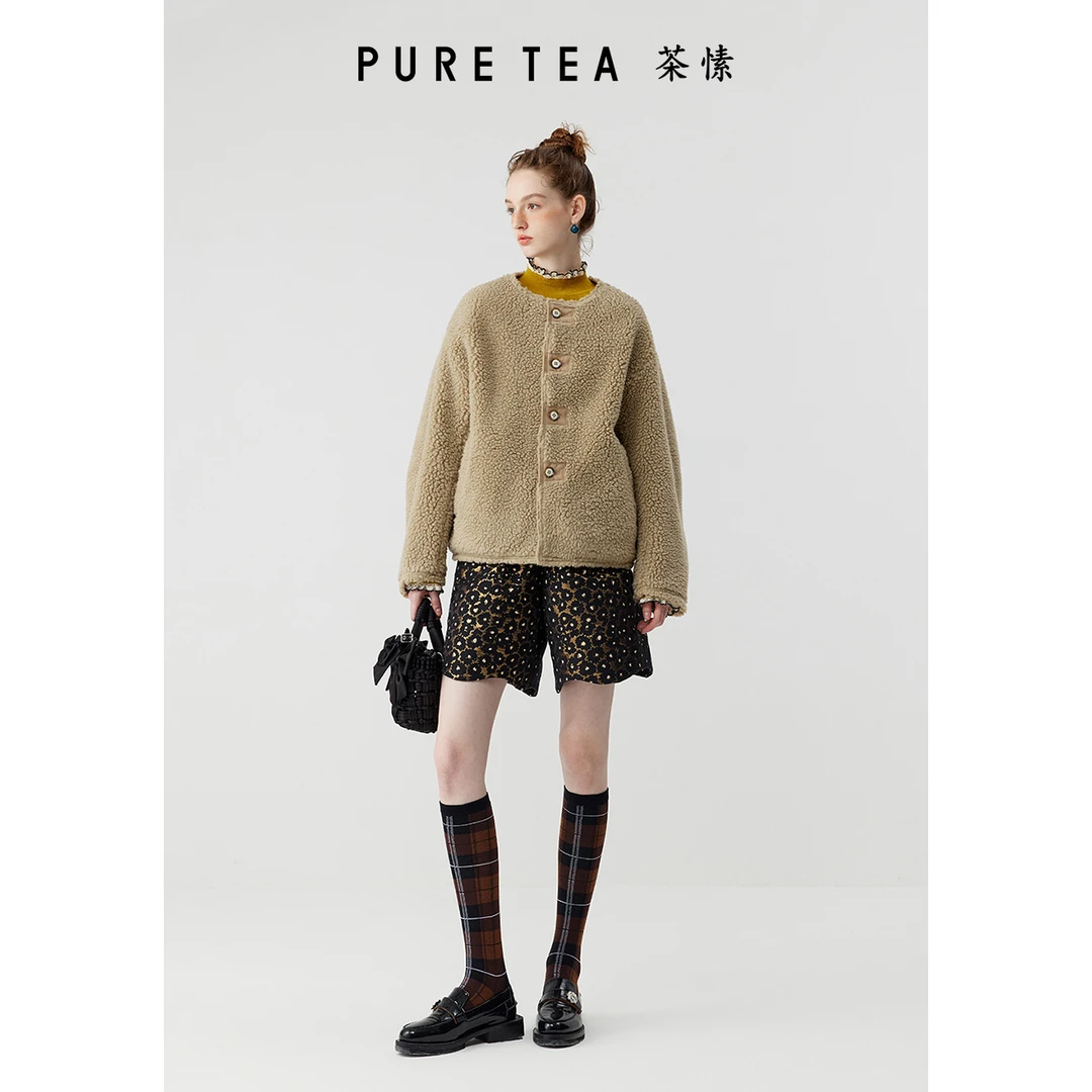 PURE TEA/茶·愫【复古美拉德】摇粒绒大衣外套女秋季新品TC0301A42