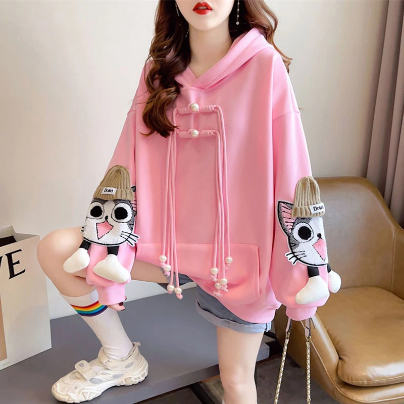 早秋薄款刺绣连帽卫衣女2025新款春秋季宽松小个子设计感上衣外套