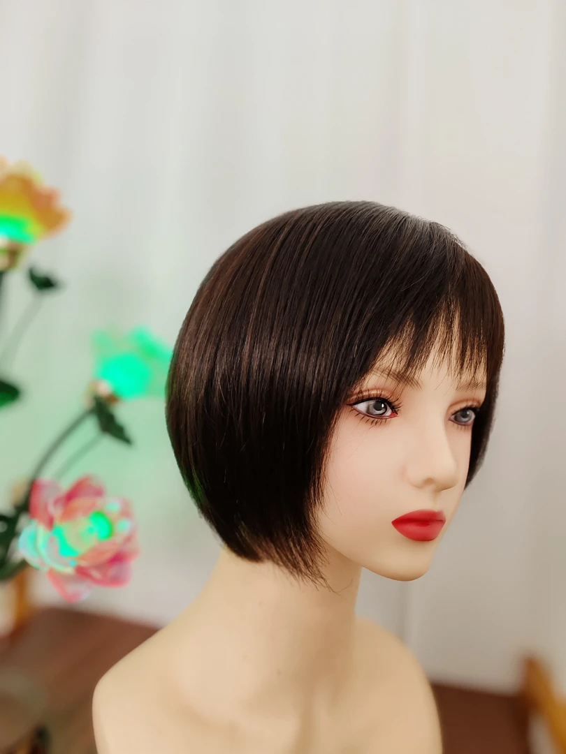 全手织波波头轻薄透气逼真自然妈妈款假发全真发减龄深棕仿真柔软