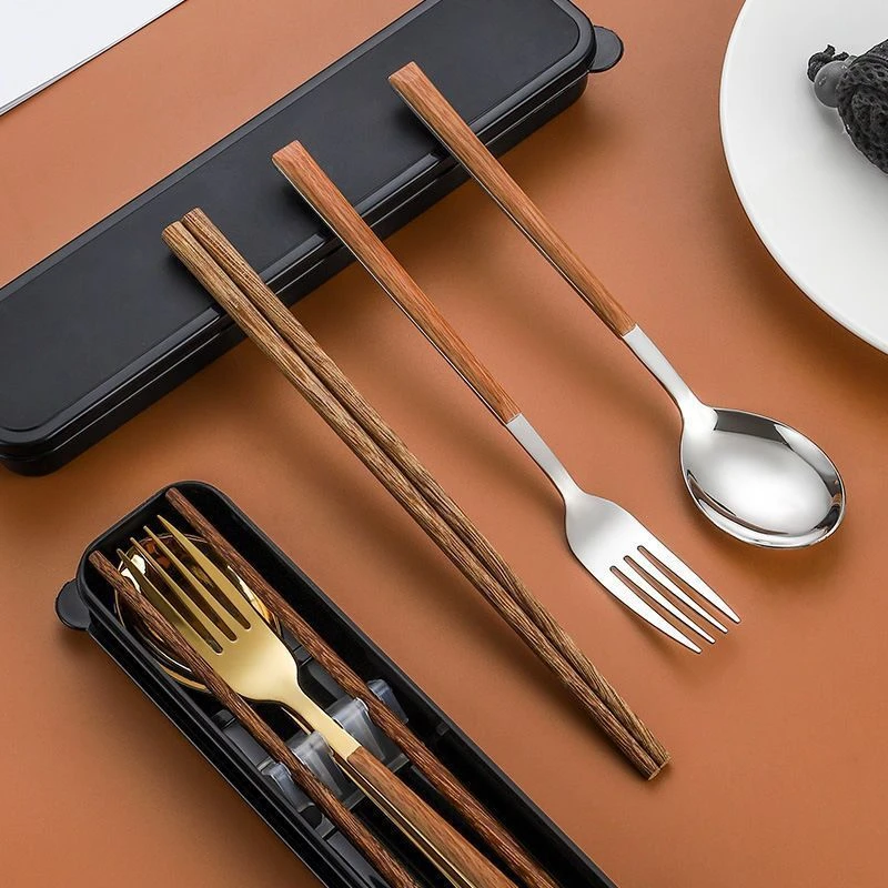 便携餐具学生收纳盒叉子单人木质筷子三件套套装个人一人一筷