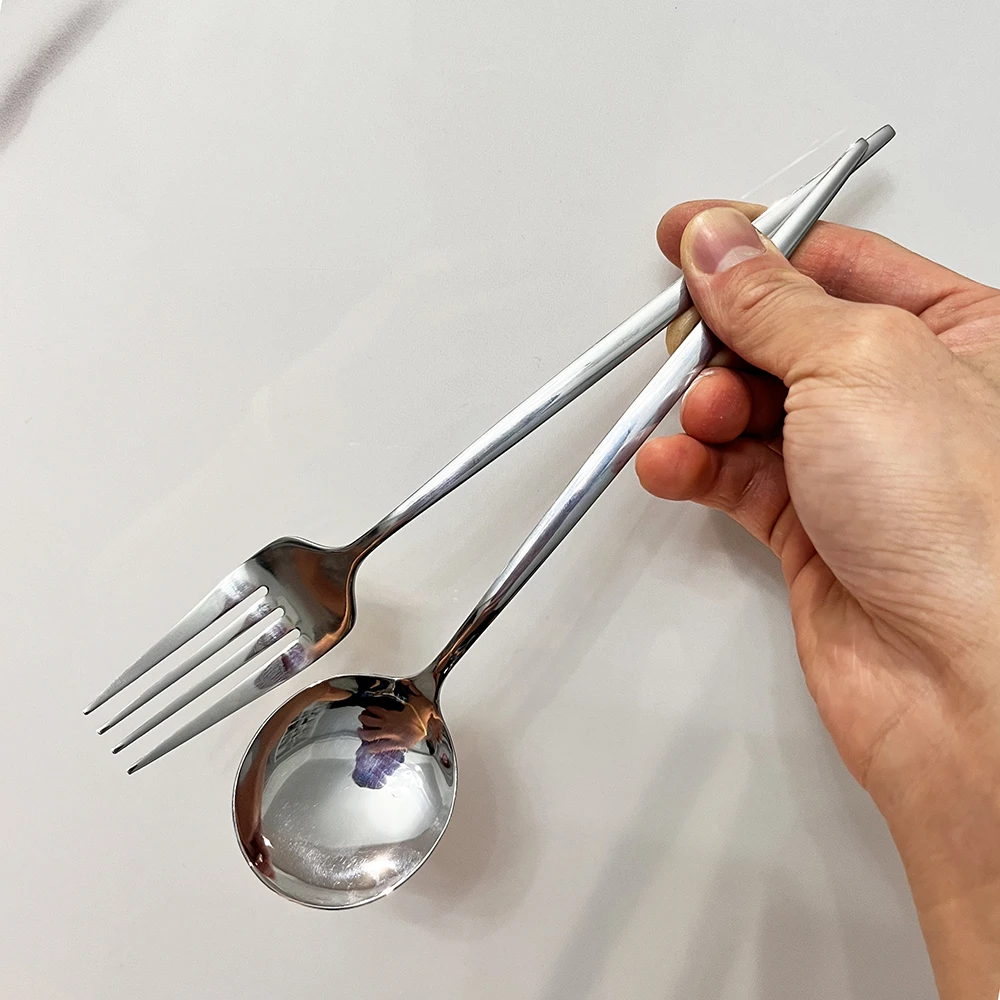 ins风高颜值圆头不锈钢西餐主餐勺叉子家用精致吃饭调羹餐具叉勺