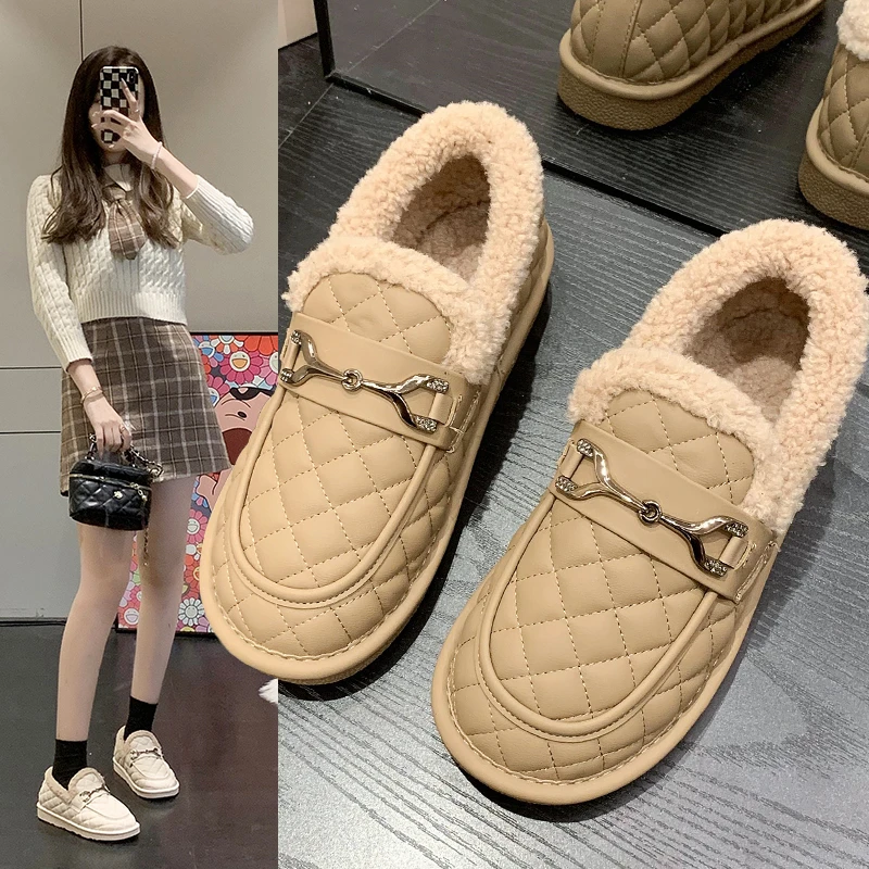 YYCORAL/宇逸瑚加绒面包鞋雪地靴秋冬毛毛鞋外穿加绒豆豆鞋软底女