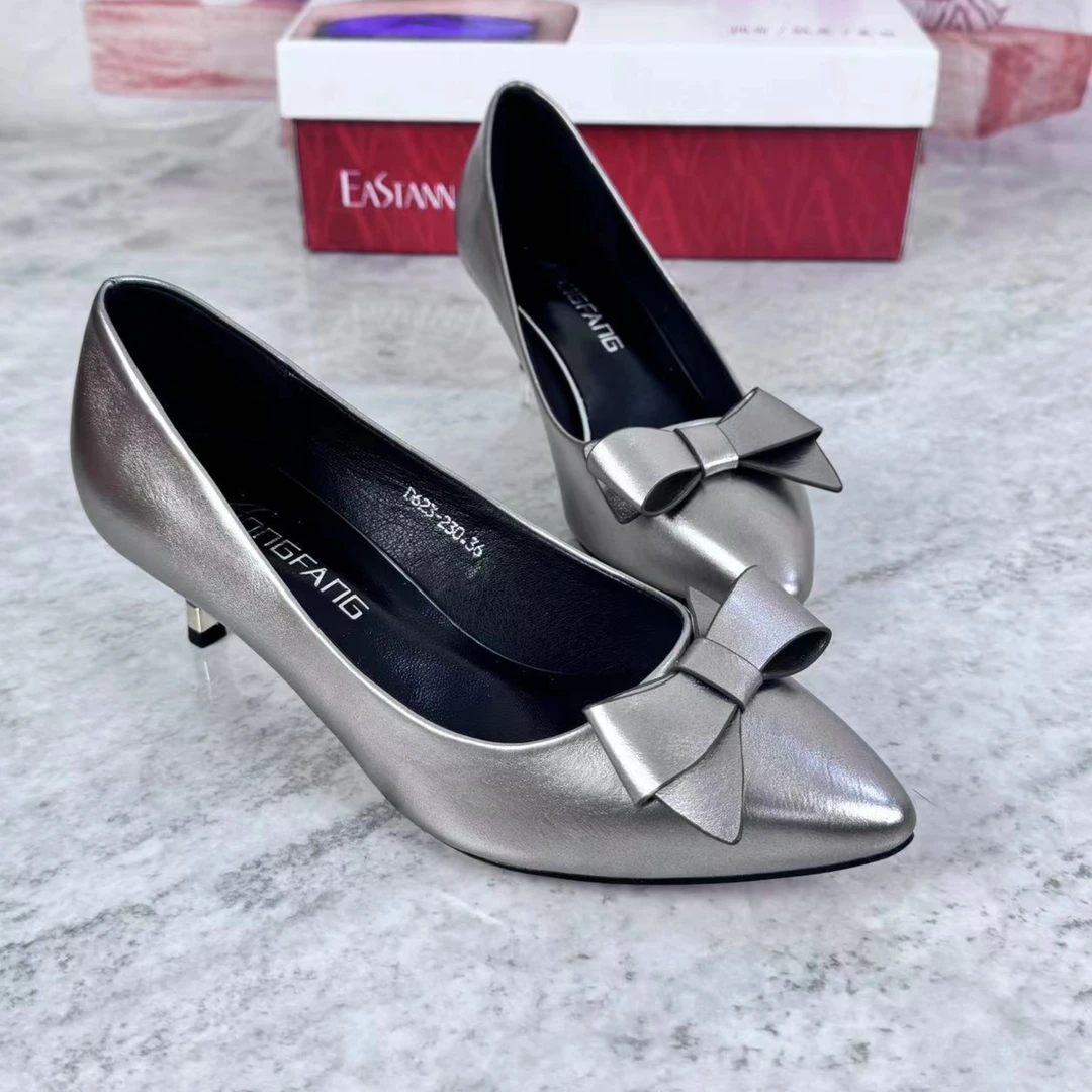 D623尖头单鞋女细高跟鞋黑色工作鞋百搭时装鞋皮鞋