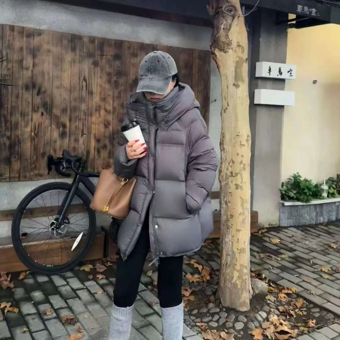 [原版正品]90白鹅绒中长款泡芙休闲百搭冬季加厚保暖羽绒服外套