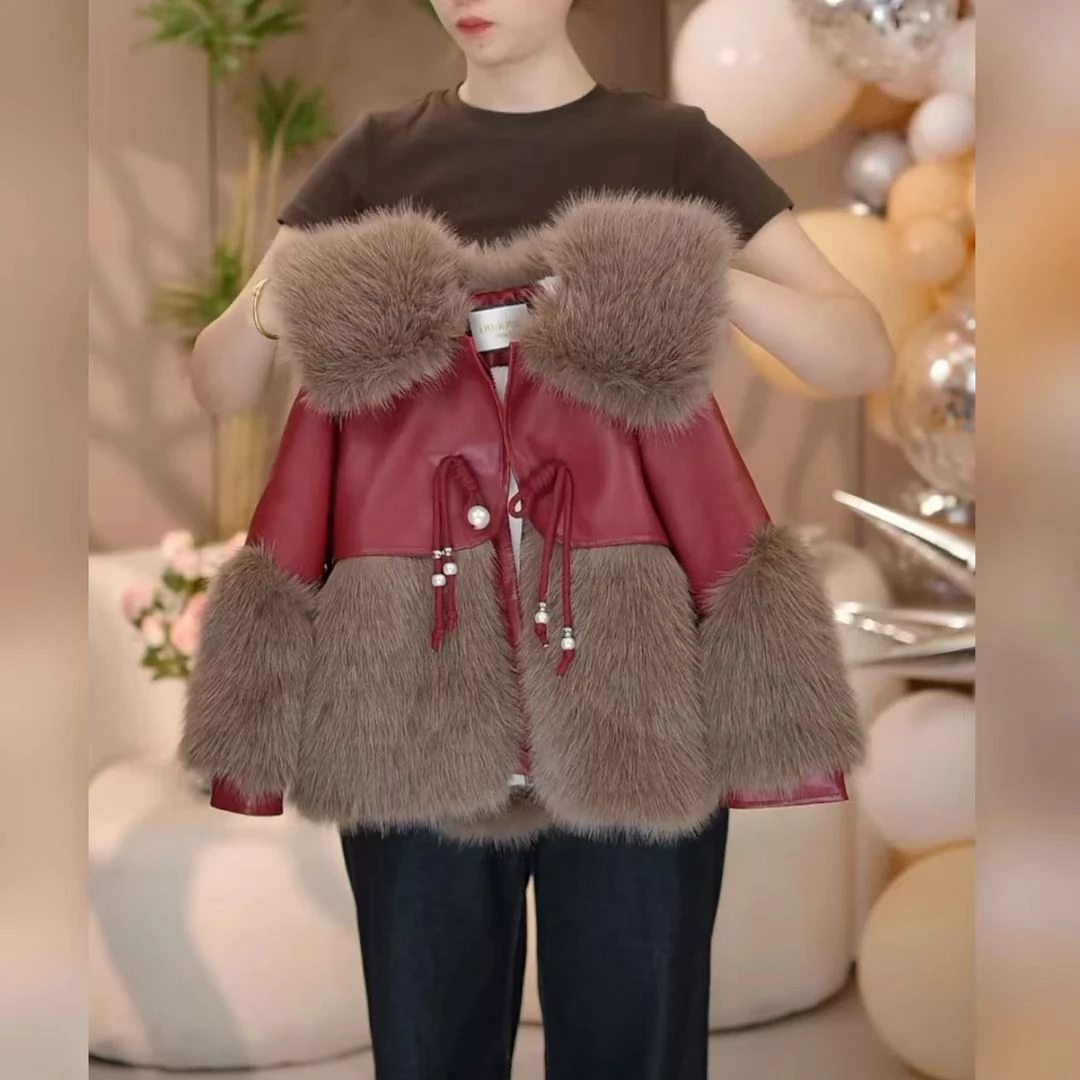 6Y151儿童冬季新款加厚毛毛外套女宝宝韩版加绒新年服洋气毛毛衣