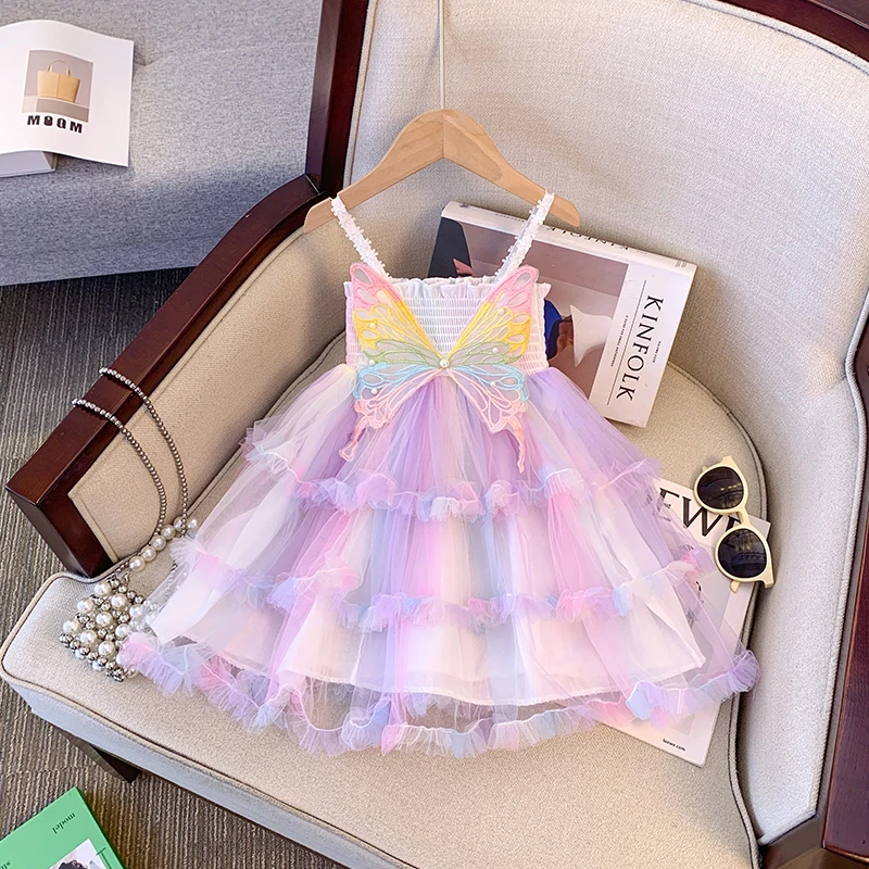 兮绯推荐6Y68儿童礼服裙女宝宝夏季蝴蝶翅膀连衣裙韩版洋气公主裙