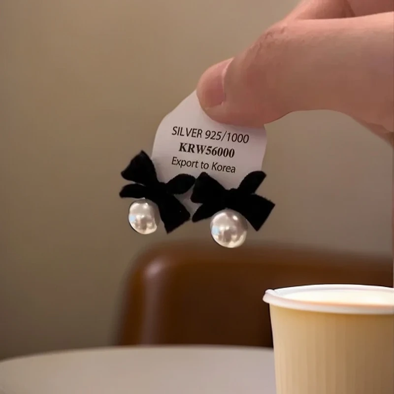 合金耳饰 黑色丝绒蝴蝶结耳钉女气质时尚极简耳环义乌小饰品耳饰