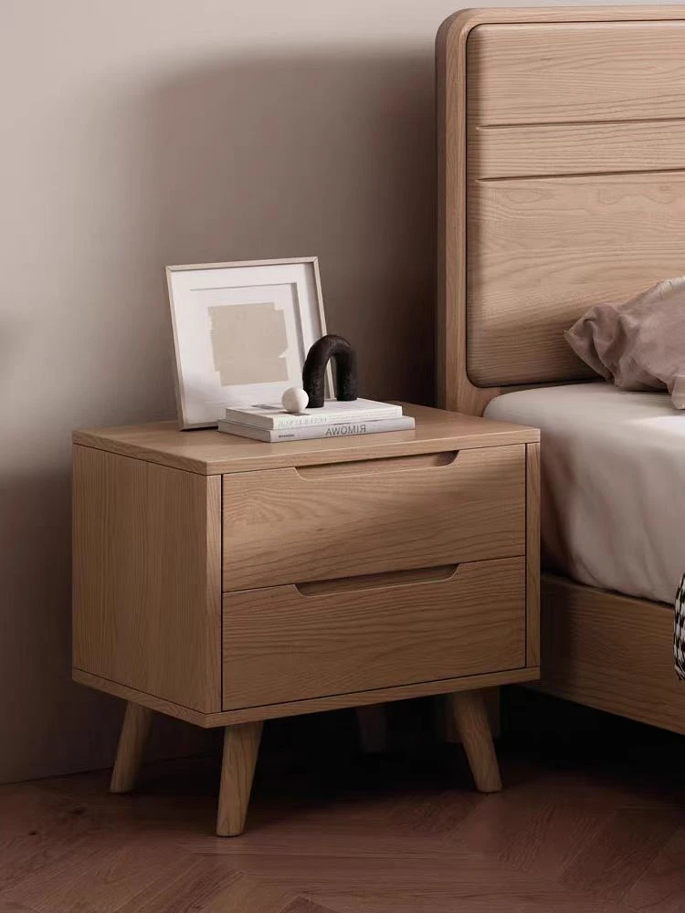 白蜡木全实木床头柜奶油风卧室储物柜现代简约床边柜搭配床拍