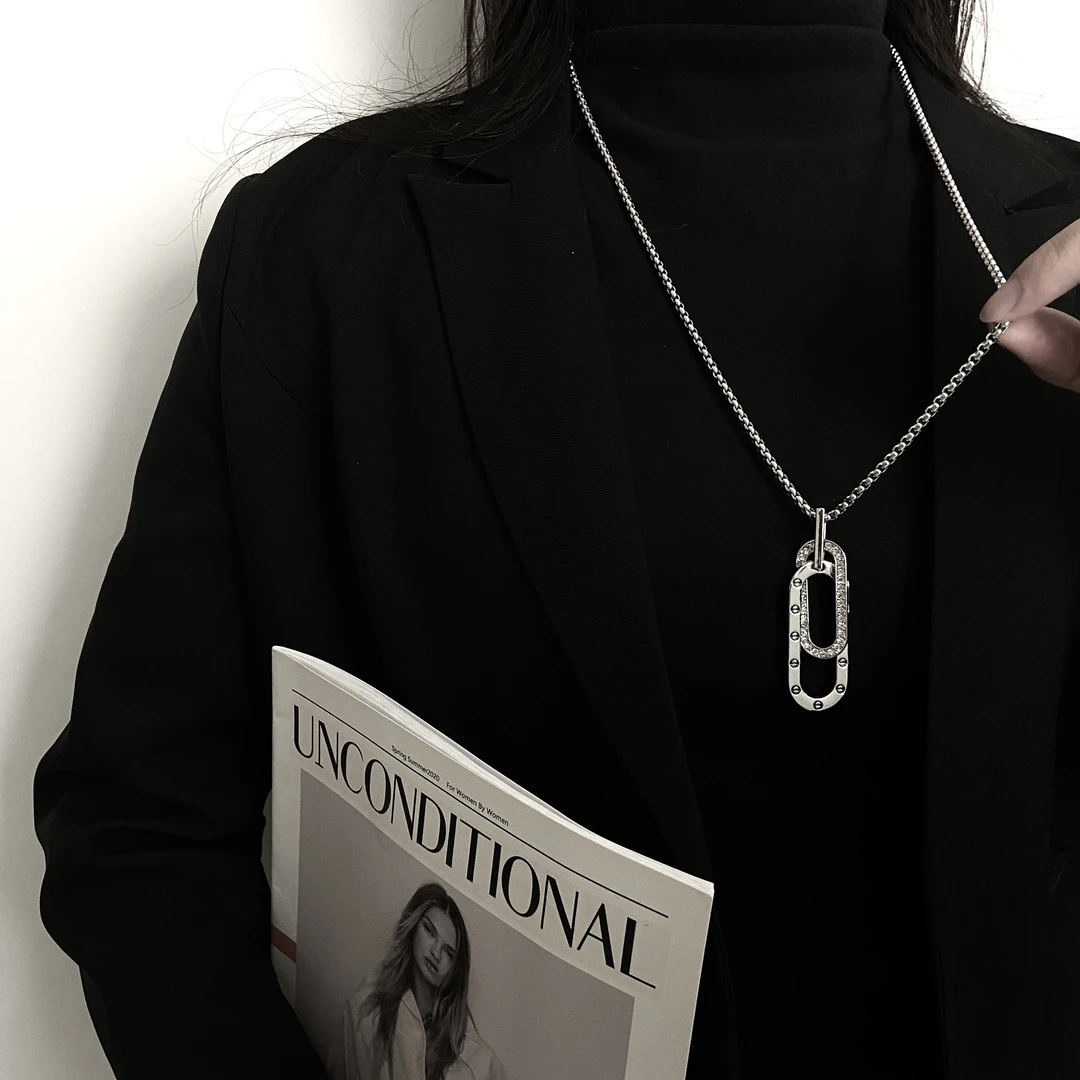 FX-279 时尚潮酷个性嘻哈百搭经典环环相扣吊坠网红项链女毛衣链