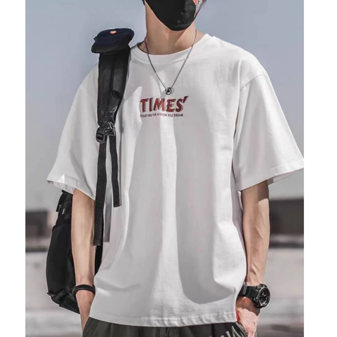 重磅纯棉夏简约印花T恤男士短袖ins宽松半袖体恤新款上衣圆领休闲