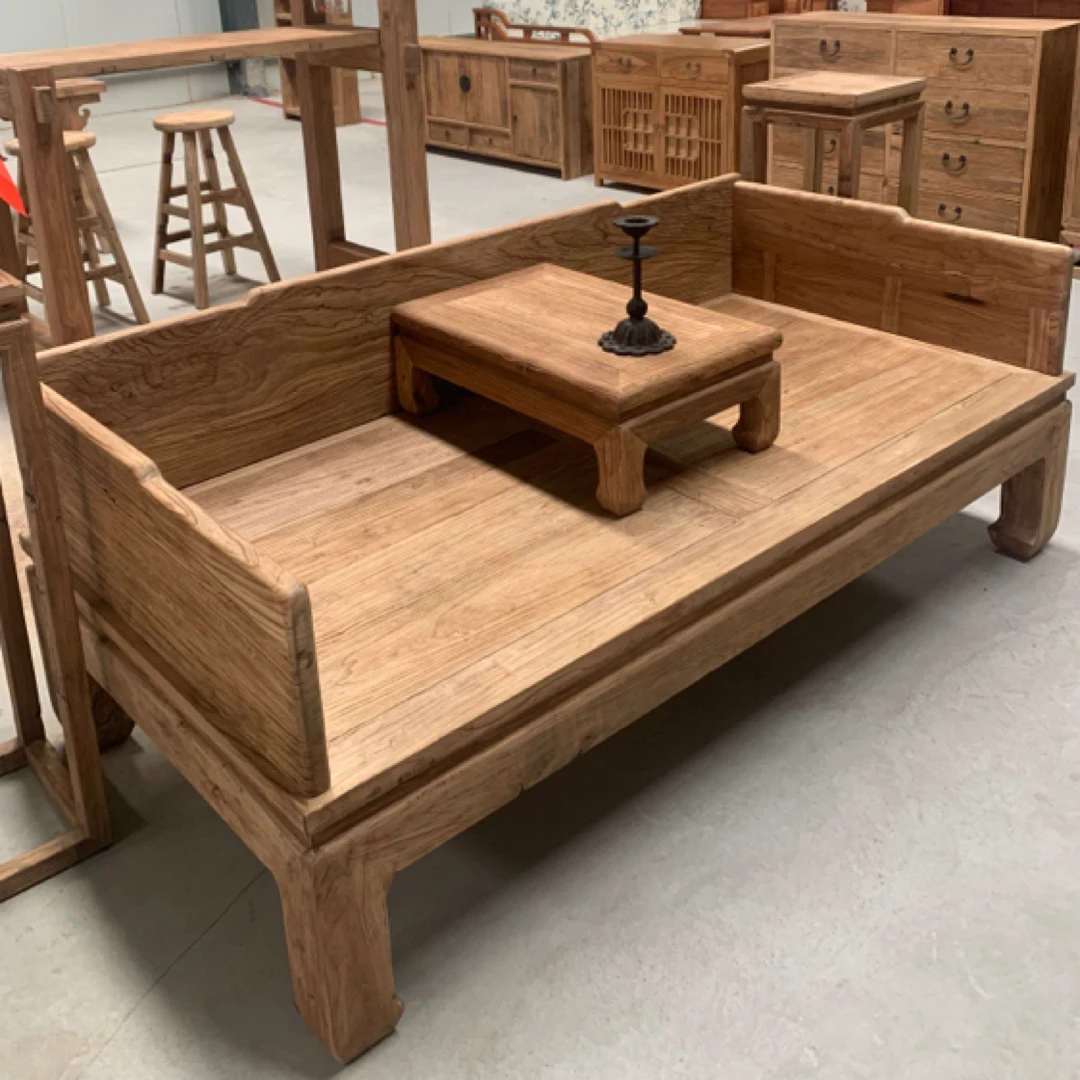 老榆木门板罗汉床200x100x80，座高45厘米