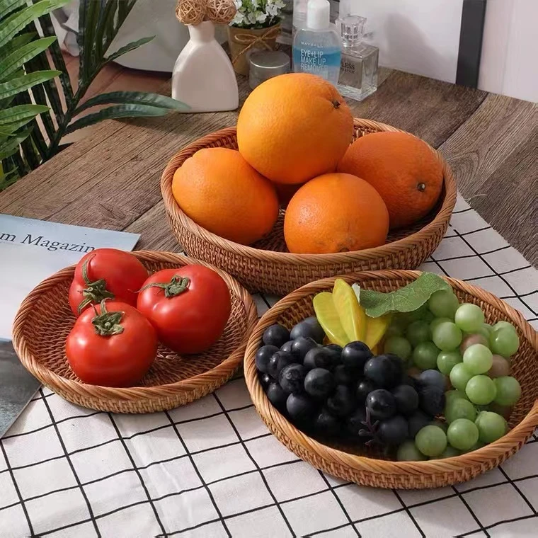 植物藤编浅盘果篮三件套  BY010