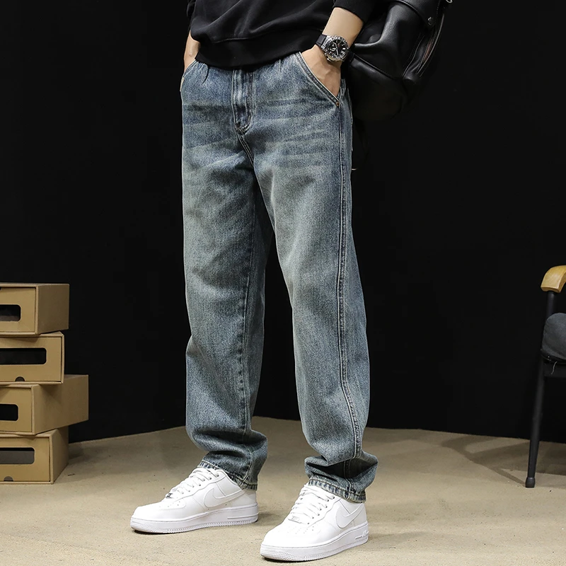 卡威斯潘秋季牛仔裤男2024新款宽松直筒裤子男美式大码潮牌男长裤