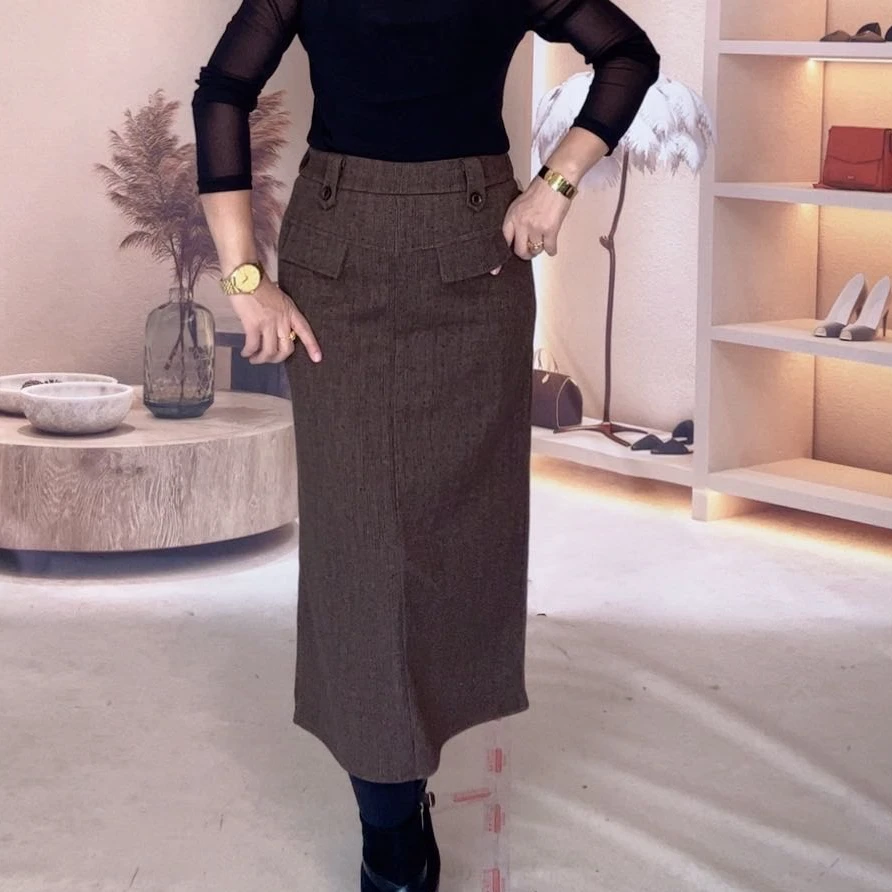 2-女生秋冬款开叉裙子休闲半身裙