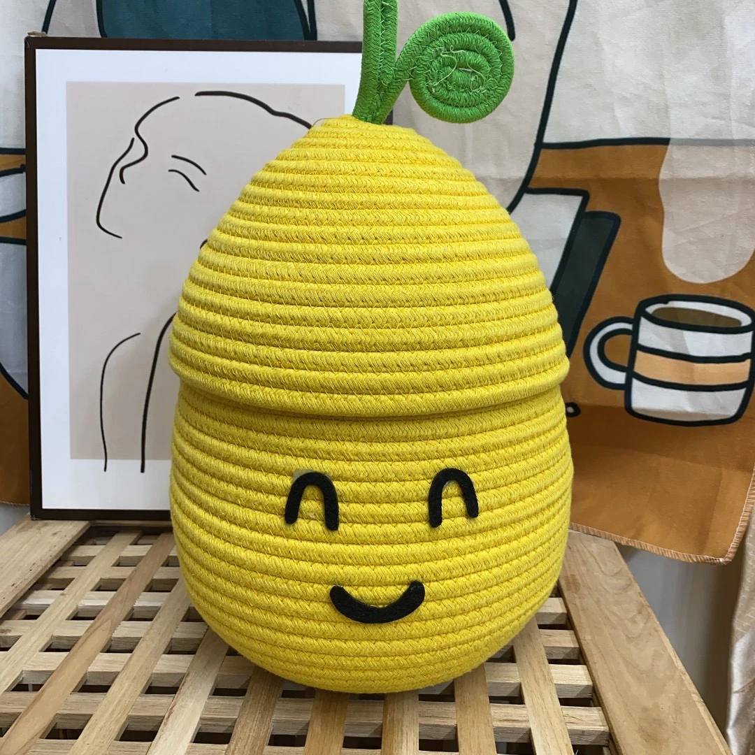 （微微瑕）雪梨呀棉线带盖收纳筐