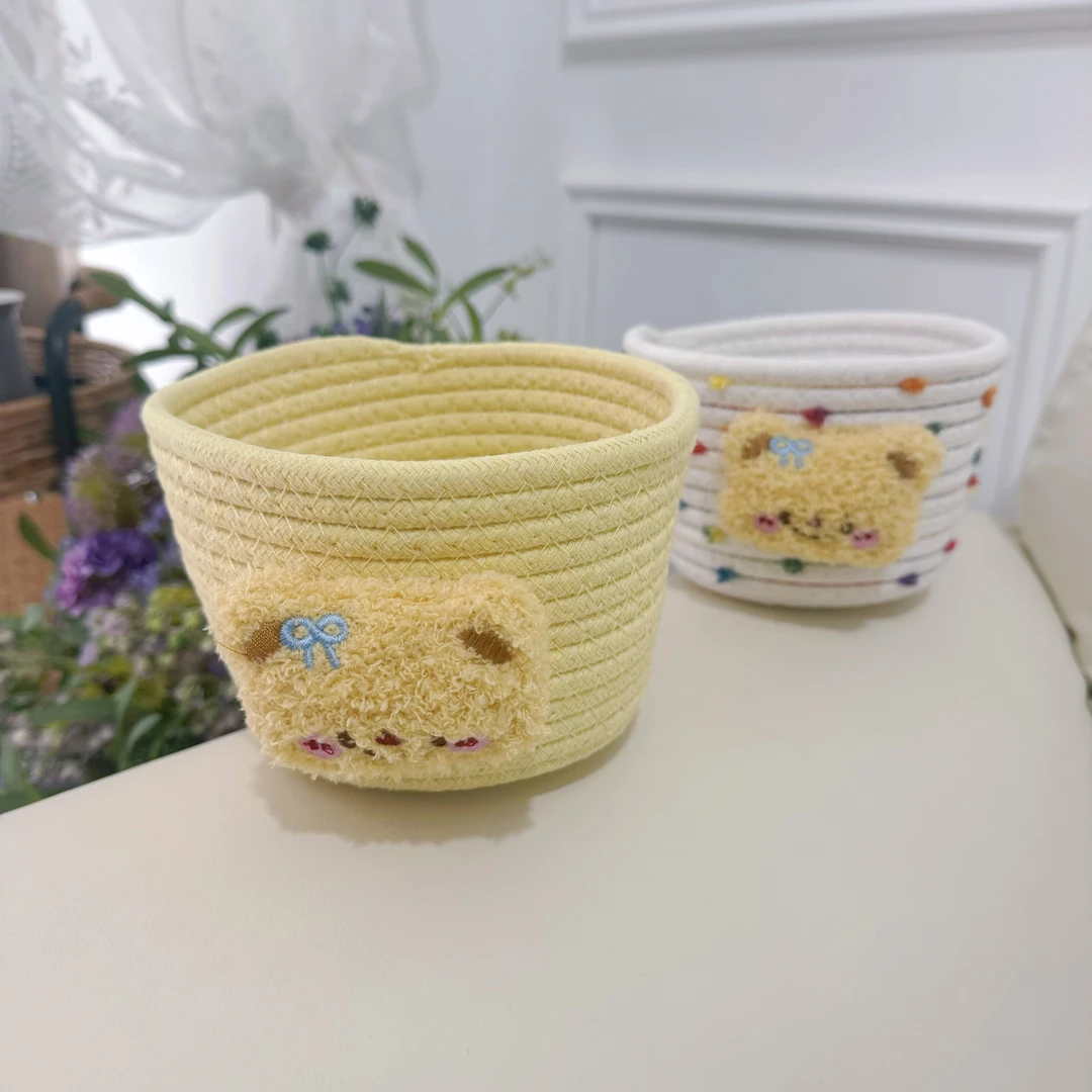 卡通黄油小熊可爱棉线桌面收纳框（拍一发二）