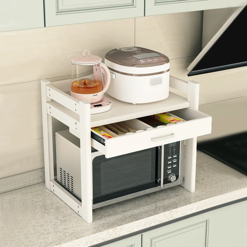 白色厨房置物架台面50cm宽放微波炉烤箱架子电饭煲收纳架桌面上方