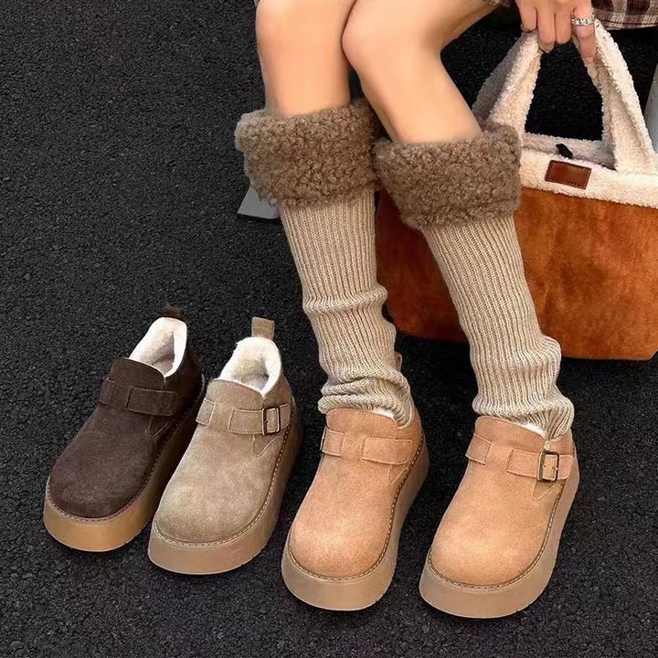 牛皮勃肯鞋女冬季加绒保暖厚底乐福鞋一脚蹬毛毛鞋棉鞋板鞋55-10