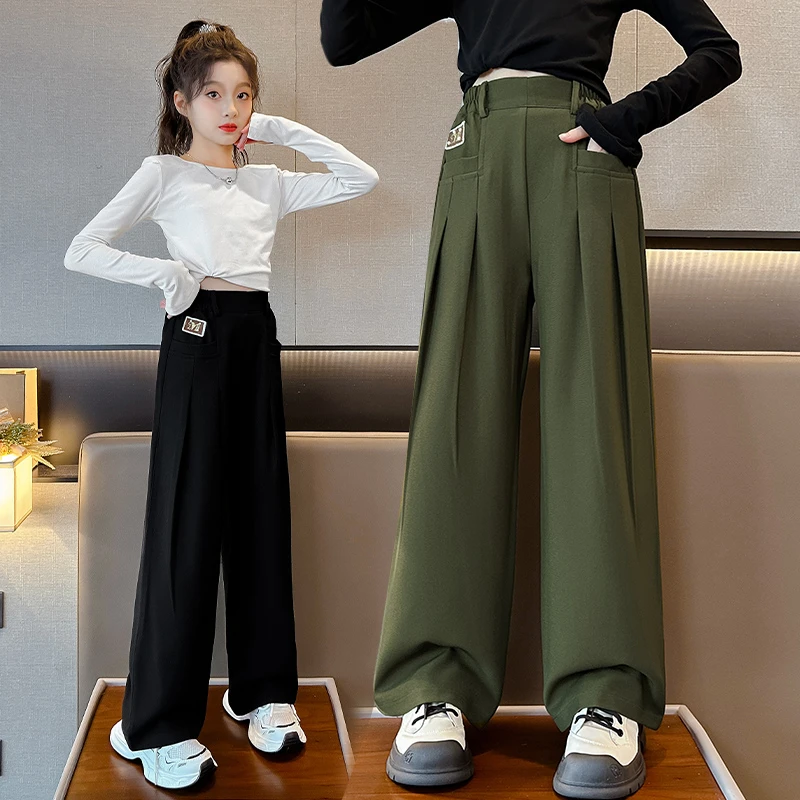 女童裤子2023新款春秋网红直筒西装裤儿童休闲长裤大童秋季阔腿裤