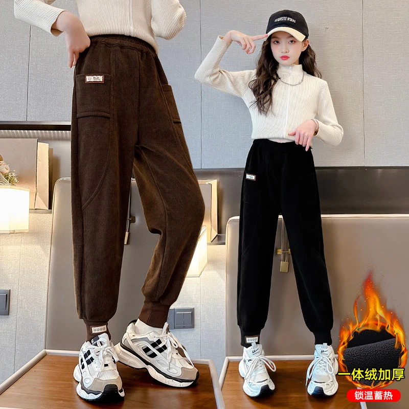 女童裤子秋冬儿童洋气外穿长裤冬季大童百搭加绒加厚休闲束脚裤