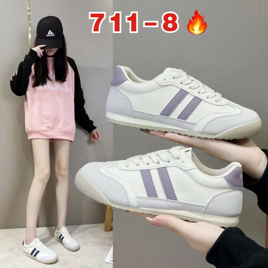 皮面德训鞋女2024春夏秋轻便舒适休闲平底时尚百搭运动跑步小白鞋