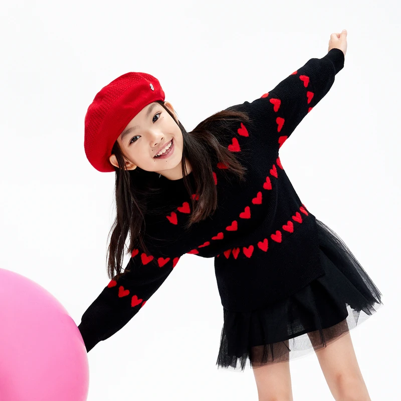 littlemoco童装23春装新款女童长袖毛衫网纱连衣裙#KBC1DRS020