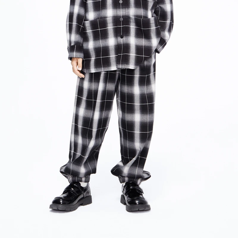 little moco童装24秋装新款男女童格纹长裤束脚卫裤#KBC3PAT029