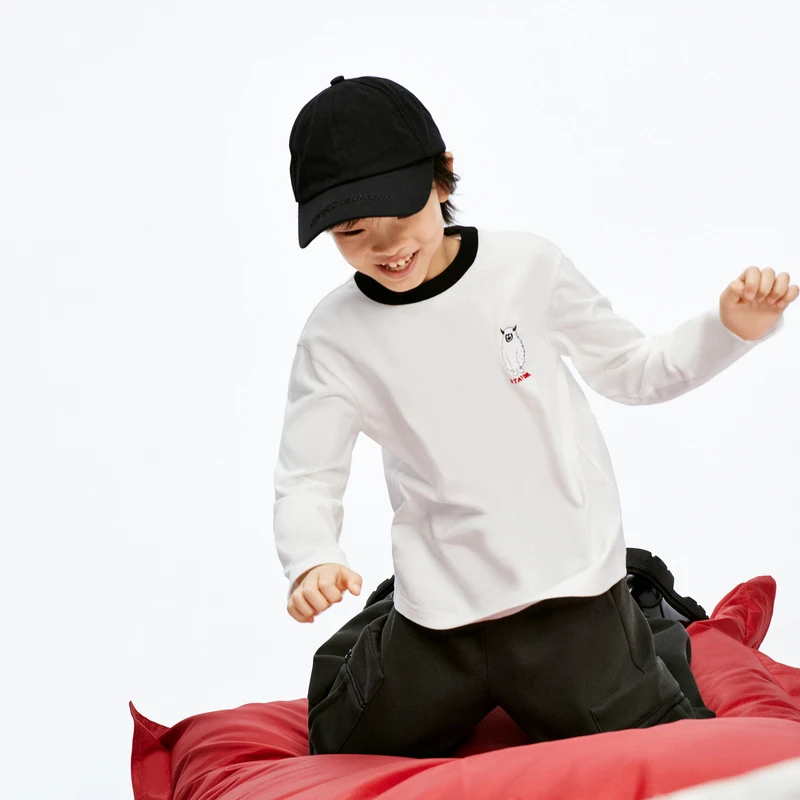 littlemoco童装24冬装新款男女童百搭圆领长袖T恤#KBD4TEE010