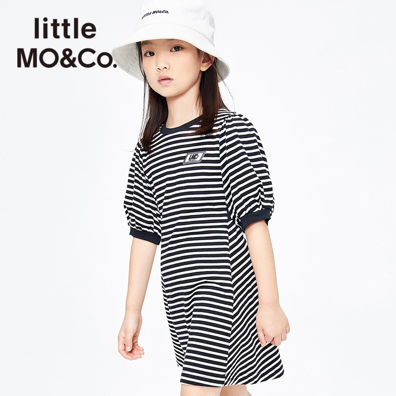 little moco童装夏装新款女童解构镂空条纹连衣裙子#KBB2DRS022