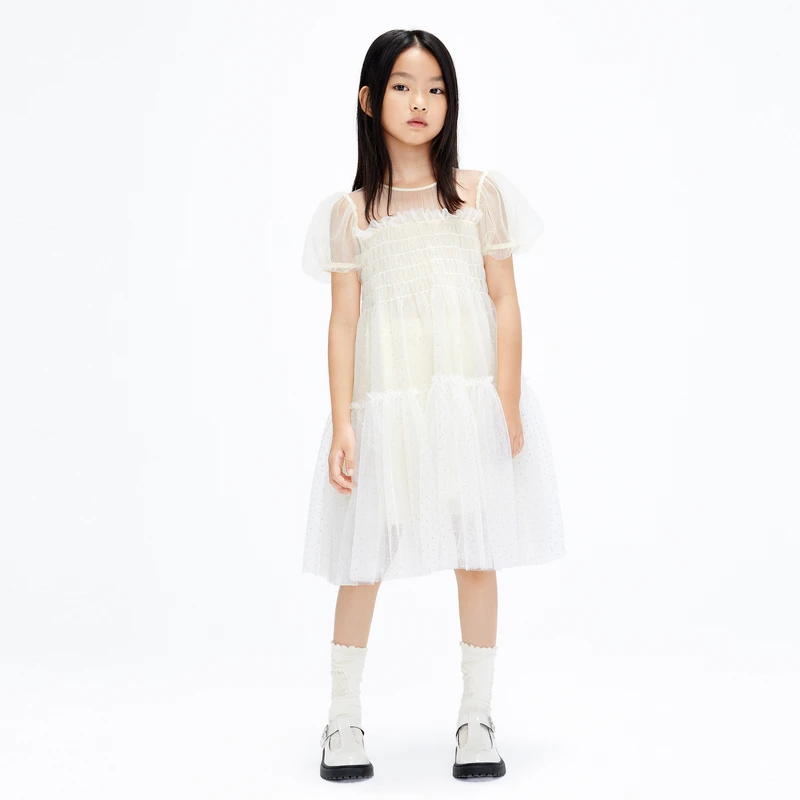 little moco童装24夏装新款女童甜美泡泡袖网纱连衣裙#KBC2DRS051