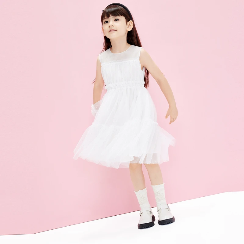 little moco童装24夏装新款女童无袖蛋糕裙网纱连衣裙#KBC2DRS021