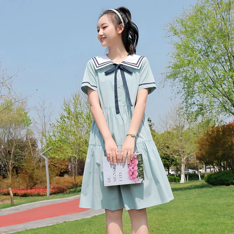 女童海军领学院风连衣裙夏季2025新款夏装裙子中大童装女孩公主裙
