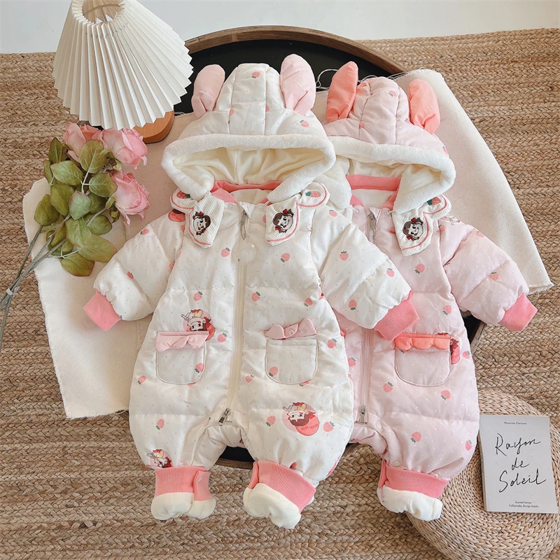 （现货）婴幼儿羽绒哈衣连体加绒服女宝宝冬季加厚保暖不二家8310
