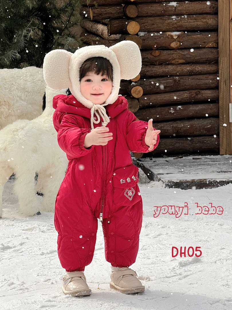 婴儿宝宝红色红包拿来口袋年服满月百天周岁年服白鸭绒羽绒服3505
