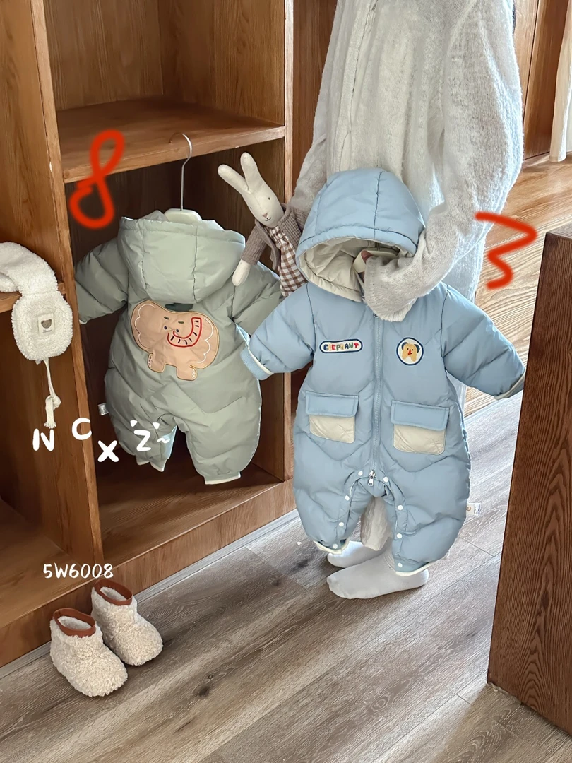 冬季零带帽下加厚婴儿宝宝连帽保暖大耳朵萌象羽绒服婴幼儿6008