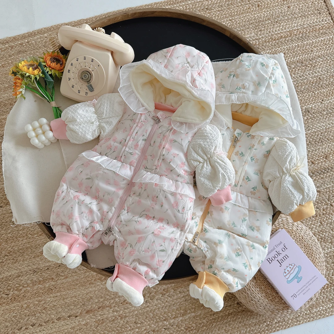 秋冬韩系清新碎花欧根纱羽绒爬服6513