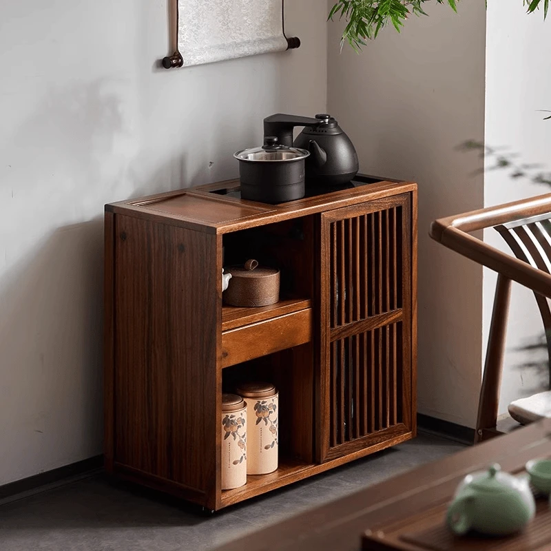 【南美胡桃木】家用移动茶水柜实木茶台边柜侧边几小茶几烧水茶吧几