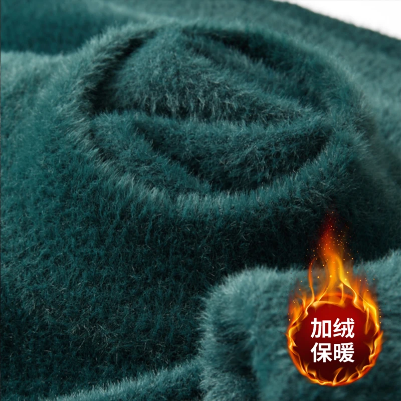 返潮复古水貂绒毛衣男士冬季新款加绒保暖半高领针织打底衫加厚