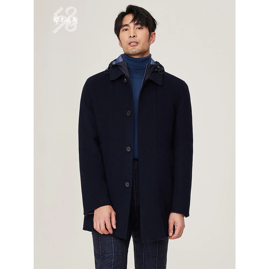 抗静电|鄂尔多斯1980 秋冬纯羊绒双层短顺呢小翻领男羊绒大衣