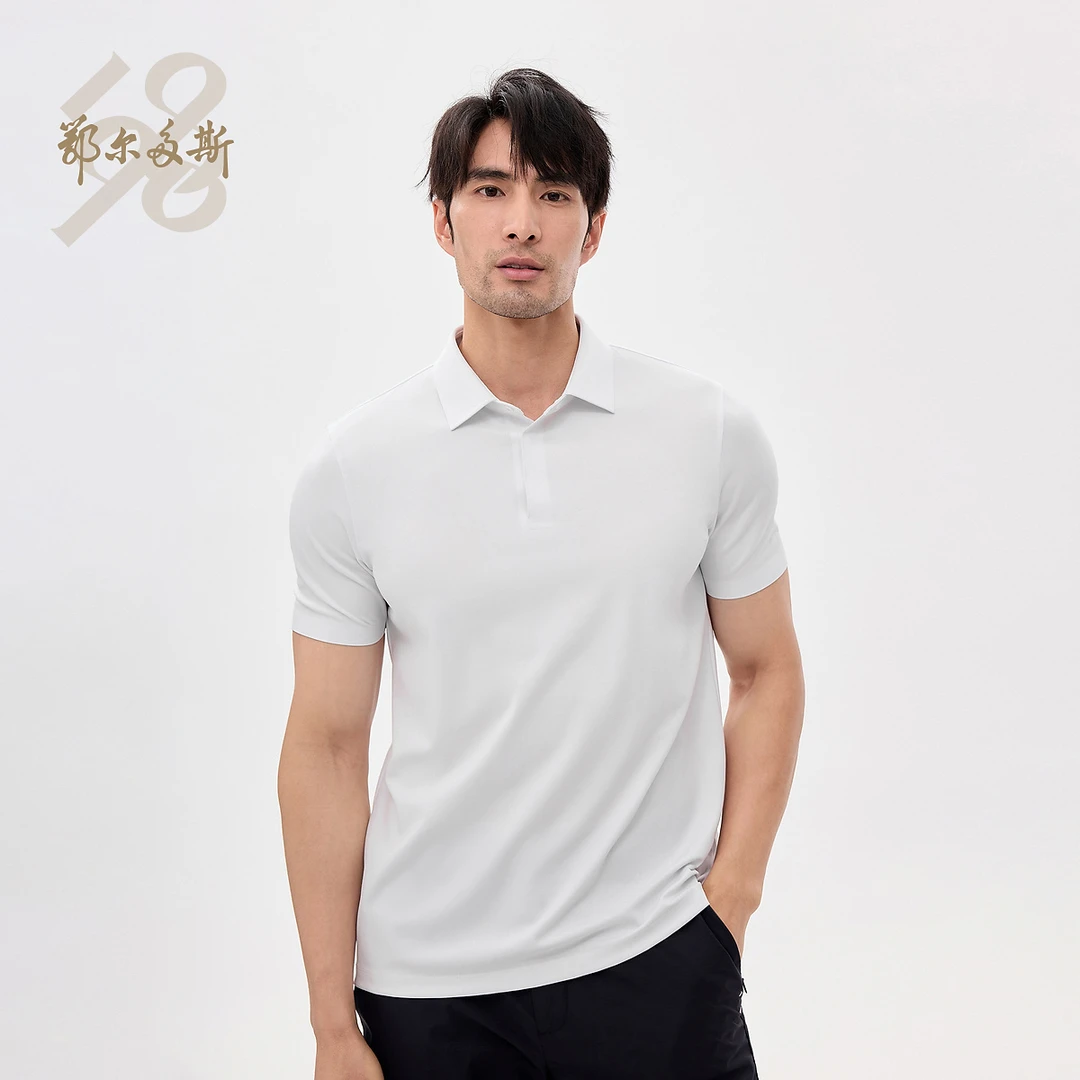 鄂尔多斯1980小翻领半袖男T恤春夏男装桑蚕丝混纺POLO衫