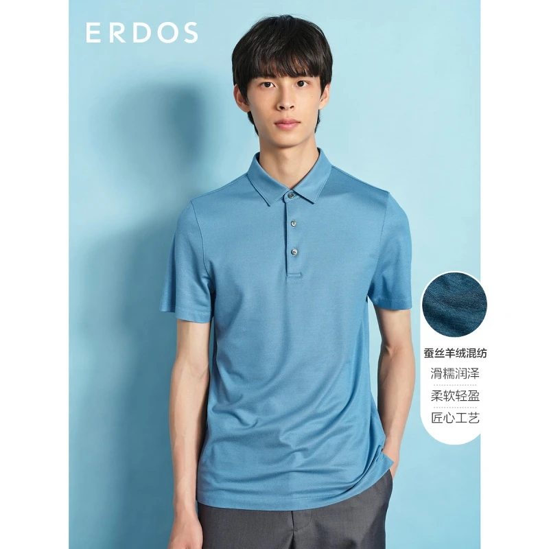 【自然加冕】ERDOS 男士春夏桑蚕丝山羊绒翻领短袖T恤POLO衫透气A