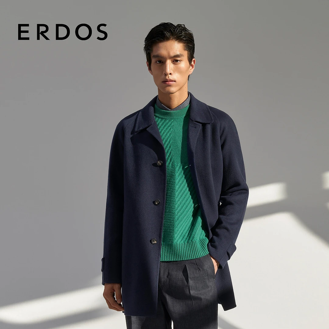 【纯羊绒】ERDOS 巴尔马肯大衣男插肩袖一手长外套