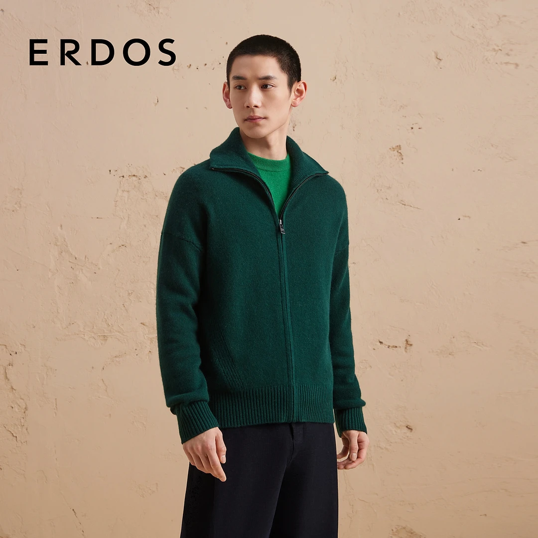 ERDOS 羊绒开衫樽领男士微落肩休闲宽松厚款针织衫