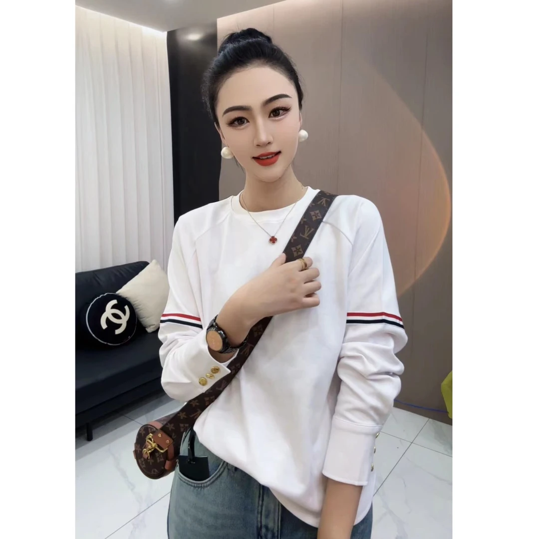 【WEN文】设计感双杠拼色长袖T恤女宽松洋气内搭打底衫中长款上衣